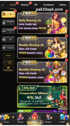 bonuses and rewards in pkr98 game