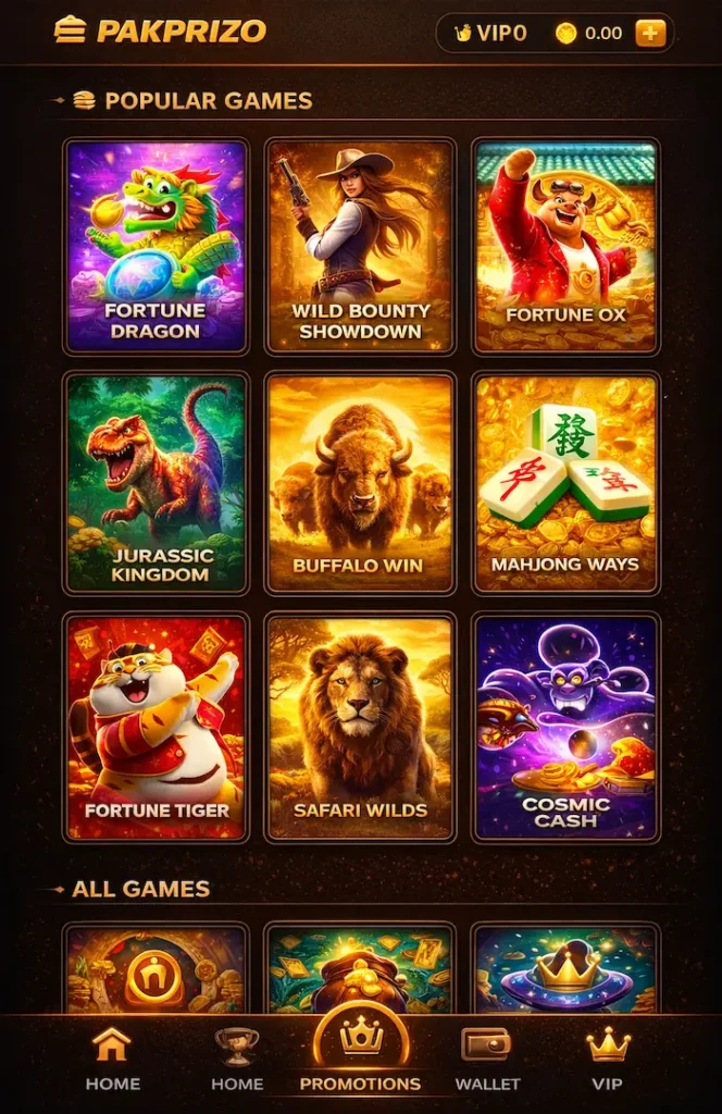 PAK Prizo Game mobile earning app interface