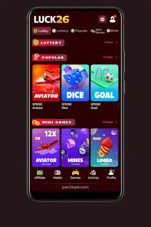 luck26 game mobile interface