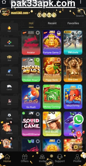 Masti365 game dashboard