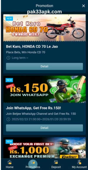 Betjee Game promotion dashboard